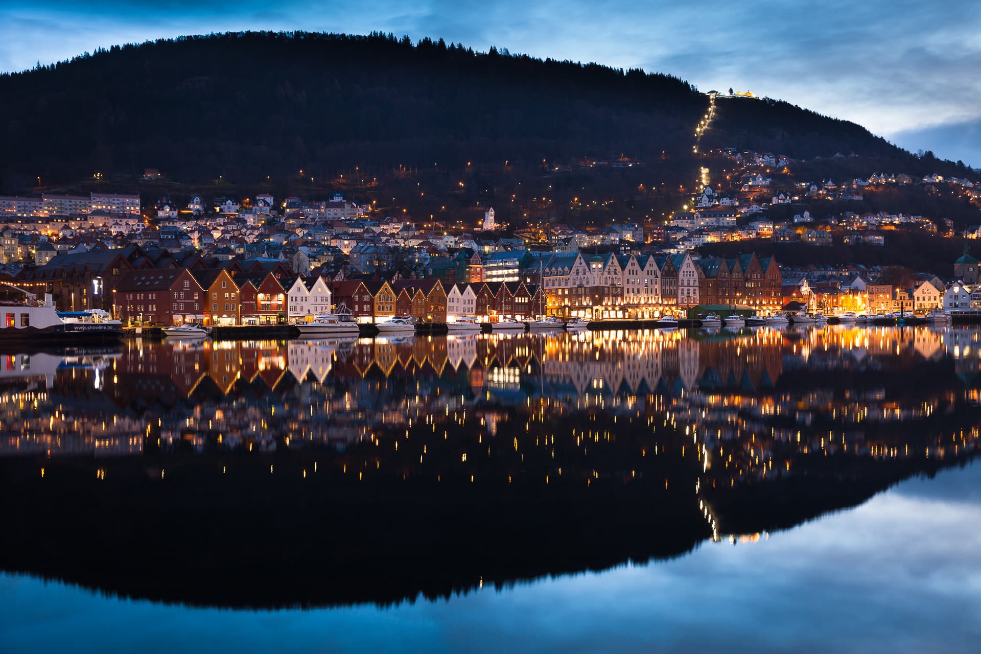Bryggen, the historic wooden wharf on Bergen's harbor in western Norway